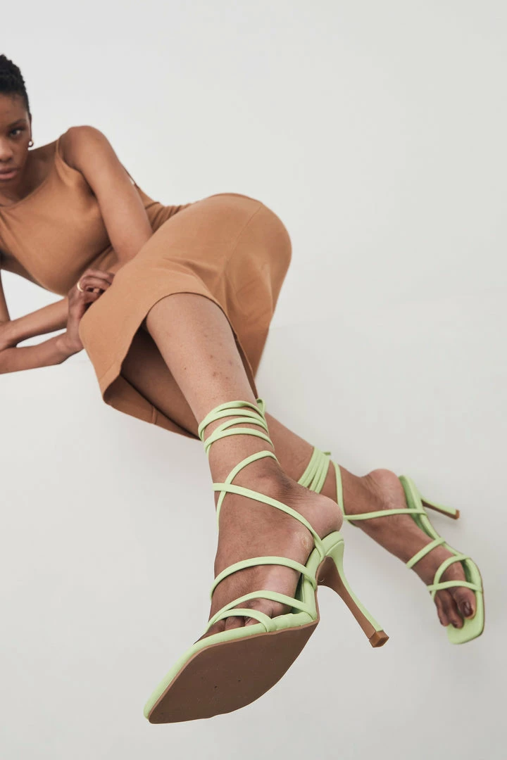 LFS Milly Faux Leather Wrap Around Heels - Lime Green 4 LFS Milly Faux Leather Wrap Around Heels - Lime Green