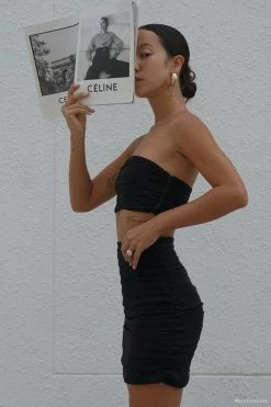 WNT Lola Ruched Crepe Bandeau - Black Two Piece Sets