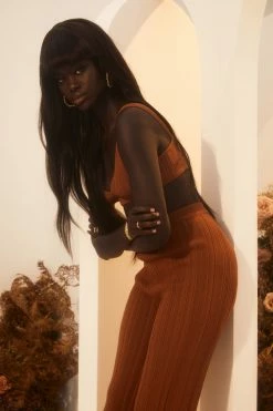 EMS Deanna Wide Leg Knitted Pants - Toffee Two Piece Sets