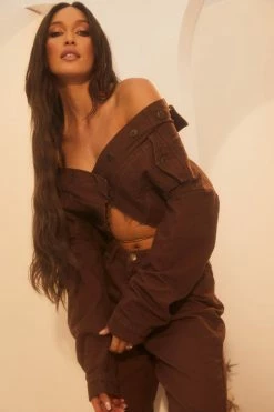 EMS Coats & Jackets Kasey Cropped Denim Jacket - Chocolate