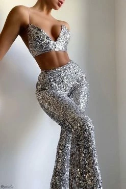 (None) Blair Full Sequin Triangle Top - Silver All Tops