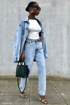 EMS Millicent Plain Rigid Mom Jeans - Light Blue All Bottoms