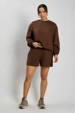 QNG Sweaters & Hoodies Simone Loopback Jogger Short - Chocolate