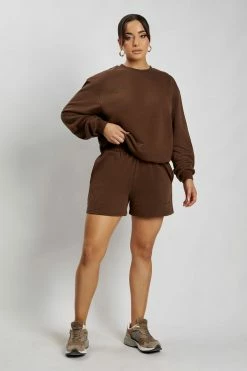 QNG Sweaters & Hoodies Simone Loopback Jogger Short - Chocolate