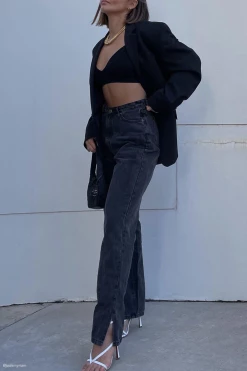 EMS Pia Split Side Wide Leg Jean - Washed Black All Bottoms