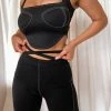 ROM Elsie Sleeveless Contrast Stitch Bustier Top - Black