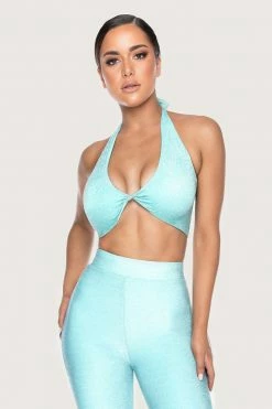 ROM Geneva Knot Front Crop Top - Turquoise