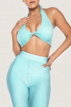 ROM Geneva Knot Front Crop Top - Turquoise