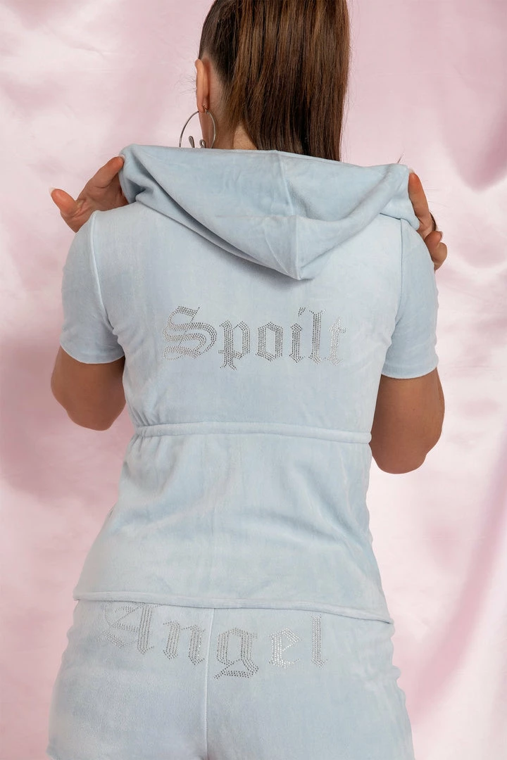 WXI Jasmine Short Sleeve Hooded Drawcord Jacket - Baby Blue Coats & Jackets 2 WXI Jasmine Short Sleeve Hooded Drawcord Jacket - Baby Blue Coats & Jackets