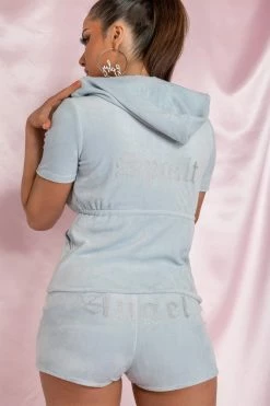 WXI Jasmine Short Sleeve Hooded Drawcord Jacket - Baby Blue Coats & Jackets 9 WXI Jasmine Short Sleeve Hooded Drawcord Jacket - Baby Blue Coats & Jackets