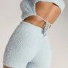 SOP Charlotte Popcorn Long Sleeve Cut Out Back Crop Top - Baby Blue