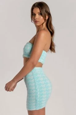 SOP Cindie Fluffy Houndstooth Mini Skirt - Blue All Bottoms