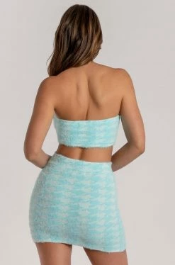 SOP Cindie Fluffy Houndstooth Mini Skirt - Blue All Bottoms