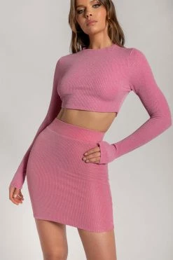 ROM Iliana Shimmer Rib Mini Skirt - Pink