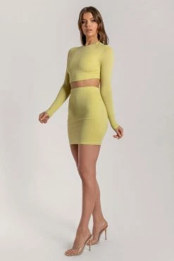 ROM Iliana Shimmer Rib Mini Skirt - Lemon All Bottoms