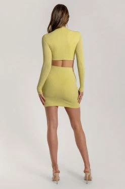 ROM Iliana Shimmer Rib Mini Skirt - Lemon All Bottoms