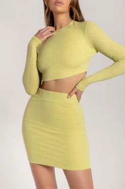 ROM Iliana Shimmer Rib Mini Skirt - Lemon All Bottoms