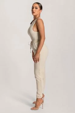 WXI All Tops Abbie Racer Neck Tank Bodysuit - Sand 24 WXI All Tops Abbie Racer Neck Tank Bodysuit - Sand