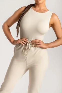 WXI All Tops Abbie Racer Neck Tank Bodysuit - Sand 19 WXI All Tops Abbie Racer Neck Tank Bodysuit - Sand