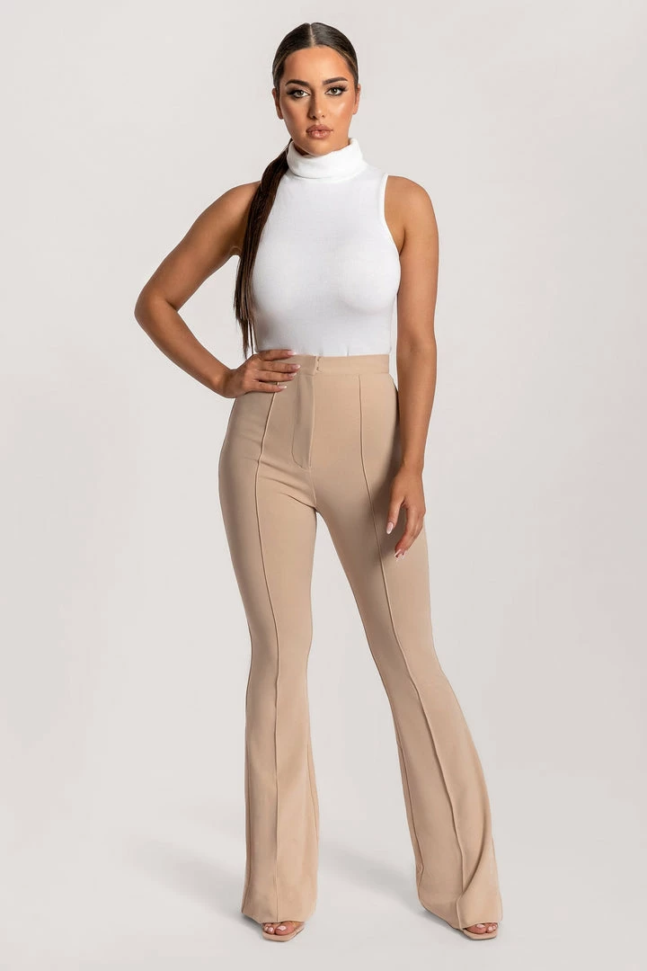 QNG Zendaya Highwaisted Flare Pants - Nude All Bottoms 8 QNG Zendaya Highwaisted Flare Pants - Nude All Bottoms
