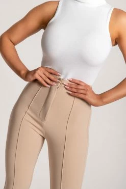 QNG Zendaya Highwaisted Flare Pants - Nude All Bottoms 20 QNG Zendaya Highwaisted Flare Pants - Nude All Bottoms