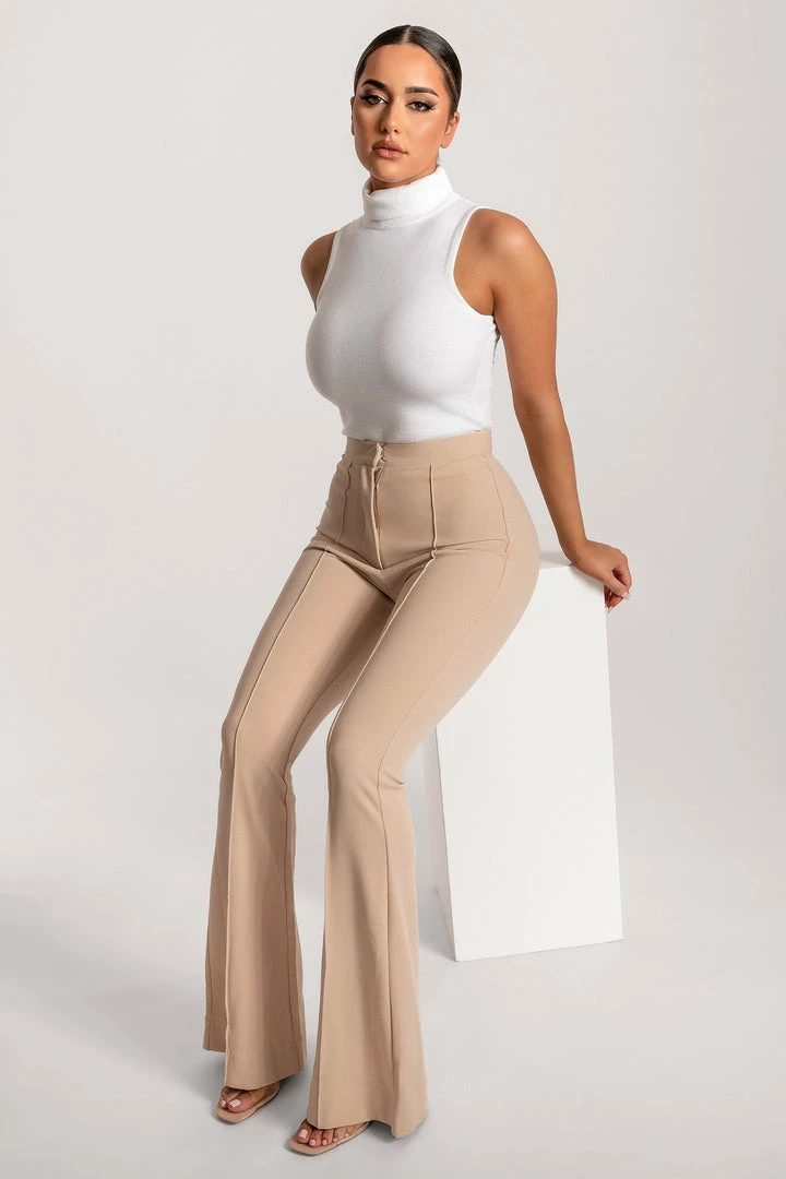 QNG Zendaya Highwaisted Flare Pants - Nude All Bottoms 10 QNG Zendaya Highwaisted Flare Pants - Nude All Bottoms