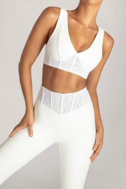 HNG Dion Mesh Pannelled Crop Top - White Athleisure