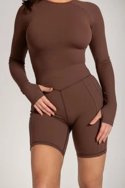 HNG Hera Panelled Bike Shorts - Chocolate