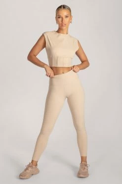 HNG Neutrals Hestia Panelled Sleeveless Crop Top - Nude