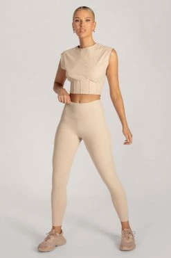 HNG Neutrals Hestia Panelled Sleeveless Crop Top - Nude