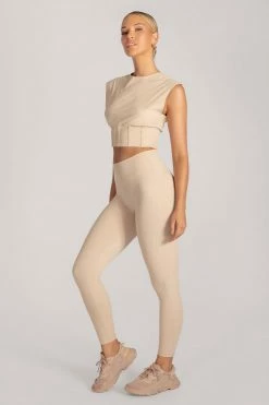 HNG Neutrals Hestia Panelled Sleeveless Crop Top - Nude