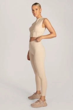 HNG Neutrals Hestia Panelled Sleeveless Crop Top - Nude