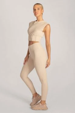 HNG Neutrals Hestia Panelled Sleeveless Crop Top - Nude
