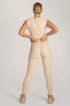 HNG Neutrals Hestia Panelled Sleeveless Crop Top - Nude