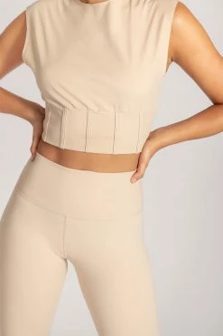 HNG Neutrals Hestia Panelled Sleeveless Crop Top - Nude