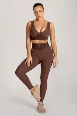 HNG Dion Mesh Pannelled Crop Top - Chocolate Neutrals
