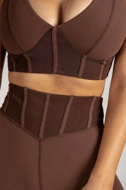 HNG Dion Mesh Pannelled Crop Top - Chocolate Neutrals