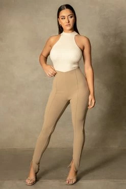 ROM Kandice Split Hem Cigarette Pants - Concrete All Bottoms