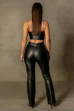 ROM Dolly PU Leather Crop Top - Black