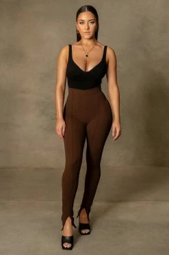ROM All Bottoms Kandice Split Hem Cigarette Pants - Chocolate 44 ROM All Bottoms Kandice Split Hem Cigarette Pants - Chocolate