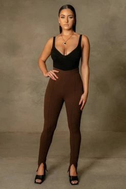 ROM All Bottoms Kandice Split Hem Cigarette Pants - Chocolate 43 ROM All Bottoms Kandice Split Hem Cigarette Pants - Chocolate