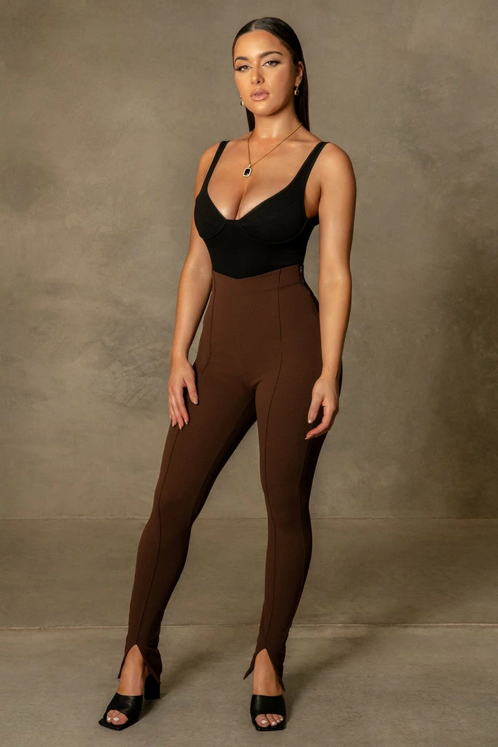 ROM All Bottoms Kandice Split Hem Cigarette Pants - Chocolate 20 ROM All Bottoms Kandice Split Hem Cigarette Pants - Chocolate