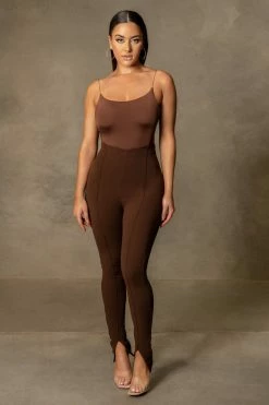 ROM All Bottoms Kandice Split Hem Cigarette Pants - Chocolate 34 ROM All Bottoms Kandice Split Hem Cigarette Pants - Chocolate