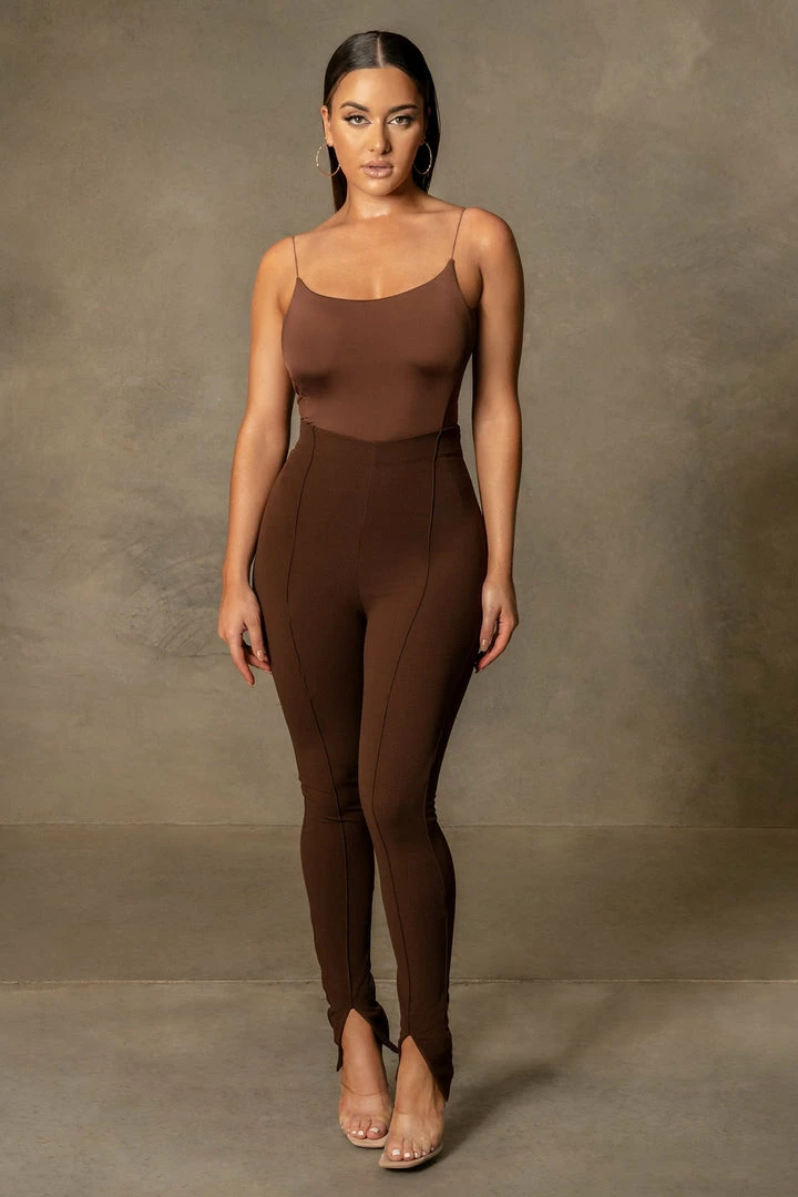 ROM All Bottoms Kandice Split Hem Cigarette Pants - Chocolate 12 ROM All Bottoms Kandice Split Hem Cigarette Pants - Chocolate