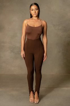 ROM All Bottoms Kandice Split Hem Cigarette Pants - Chocolate