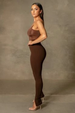 ROM All Bottoms Kandice Split Hem Cigarette Pants - Chocolate 31 ROM All Bottoms Kandice Split Hem Cigarette Pants - Chocolate