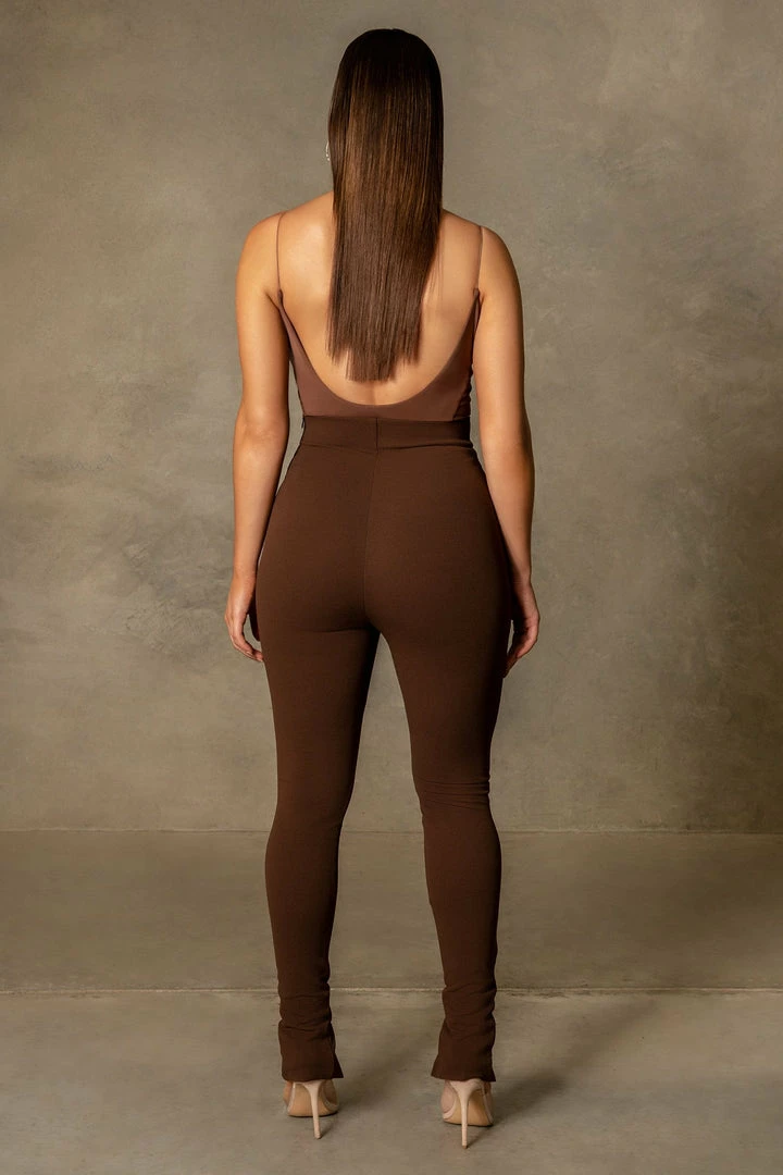 ROM All Bottoms Kandice Split Hem Cigarette Pants - Chocolate 2 ROM All Bottoms Kandice Split Hem Cigarette Pants - Chocolate