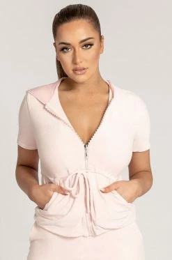 WXI Jasmine Short Sleeve Hooded Drawcord Jacket - Baby Pink