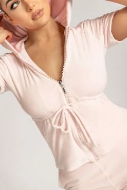 WXI Jasmine Short Sleeve Hooded Drawcord Jacket - Baby Pink