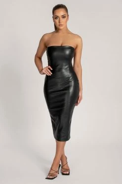 WNT DRESSES Pamela Strapless Faux Leather Dress - Black